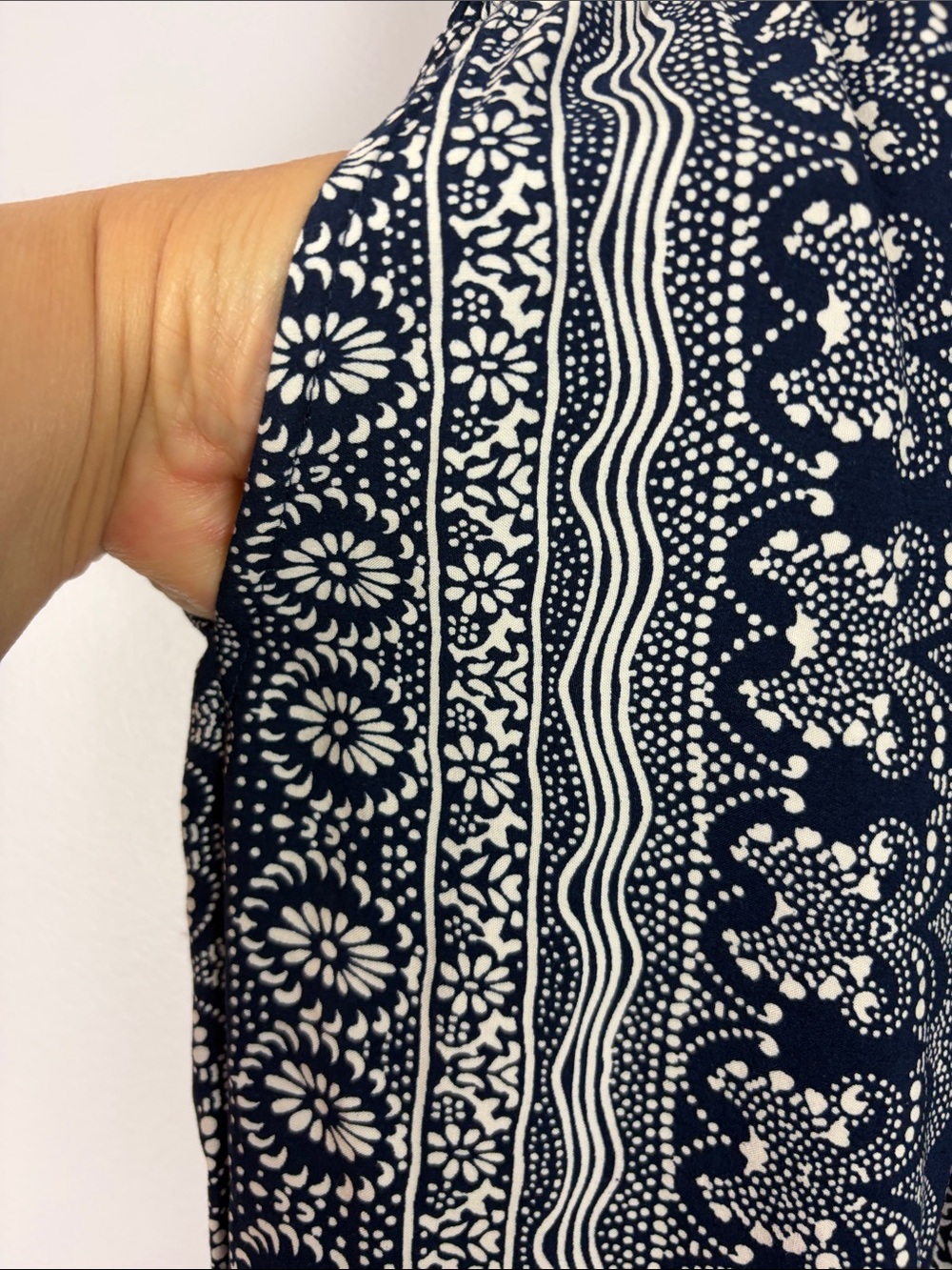 BloomChic Wide Leg Palazzo Pants Plus Size 14/16 Navy White Boho Pull On - Picture 7 of 10